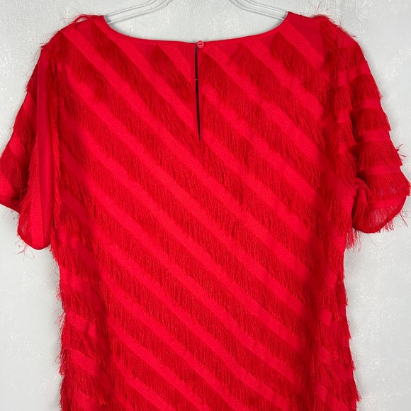 Long Tall Sally size 12 fringe dress red short sleeve chiffon lined side zip - Picture 6 of 13